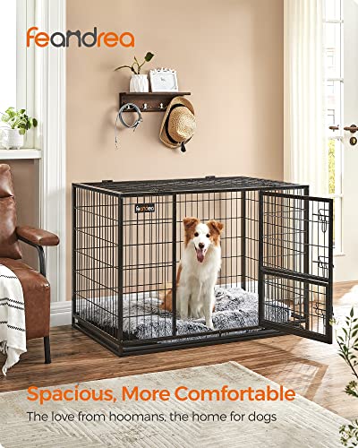 Feandrea 42.1 Inch Heavy Duty Dog Crate, Metal Escape Proof Kennel with Double Doors and Convenient Feeding Door, Removable Tray, Easy to Clean, XL Pet Crate for Large and Medium Dogs, Black - size: 42.1"L x 27.6"W x 29.5"H