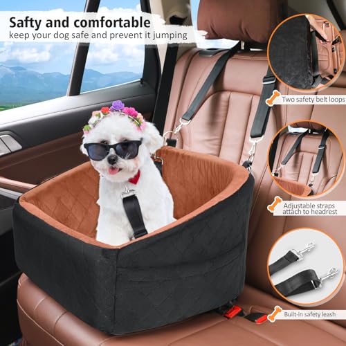 NEEZUKAR Dog Car Seat for Small Medium Dogs,Detachable Washable Dog Booster Seat Under 30lbs, Pet Car Seats Travel Bed with Storage Pockets and Safety Belt(Black/Z) - color: Black/red brown