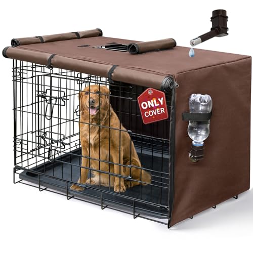 DONORO Dog Crate Cover, Waterproof Pet Kennel Cover 600D Heavy Duty Dog Cage Cover Universal Fit for Most Wire Pet Crates (Brown, 42.0" L x 28.0" W x 30.0" H) - color: Brown, size: 42.0"L x 28.0"W x 30.0"H