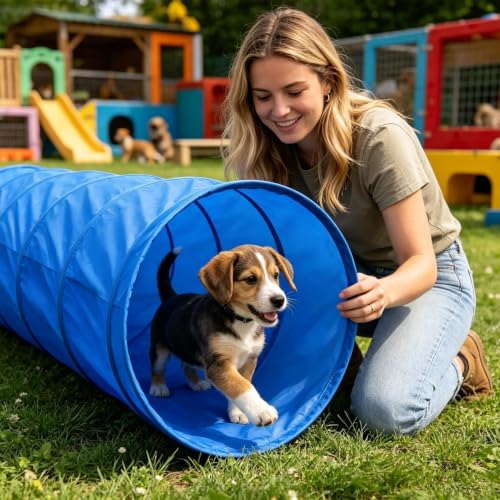 Dog Park Equipment - Training Tunnel Activity Set, Interactive Obstacle Course Accessories, Pet Exercise Challenge Kit | Backyard Lawn Yard Shore for Competition Recreation Practice - color: A