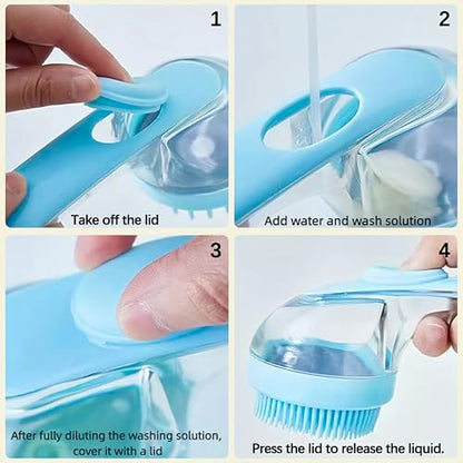 (2-Piece) Pet Bath Brush and Dog Scrubber，Bathing Dog Beauty Massage Brush with Soap Dispenser，Adjustable Handle Shampoo Brush & Scrubber for Short & Long Haired Dogs & Cats
