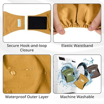 Paw Legend Washable Dogs Diapers Male Dog Belly Bands for Male Dogs Diapers Reusable Puppy & Doggie Diapers Male - color: Brown, Dark Green, Gold, size: X-Small
