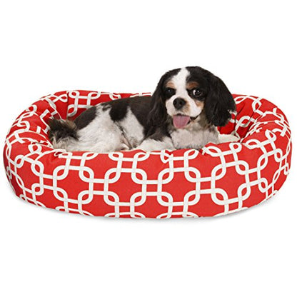 Majestic Pet 24 Inch Links Sherpa Calming Dog Bed Washable – Cozy Soft Round Dog Bed with Spine for Head Support - Fluffy Donut Dog Bed 24x19x7 (inch) – Round Pet Bed Small - RED - color: Red, style: 24 in.
