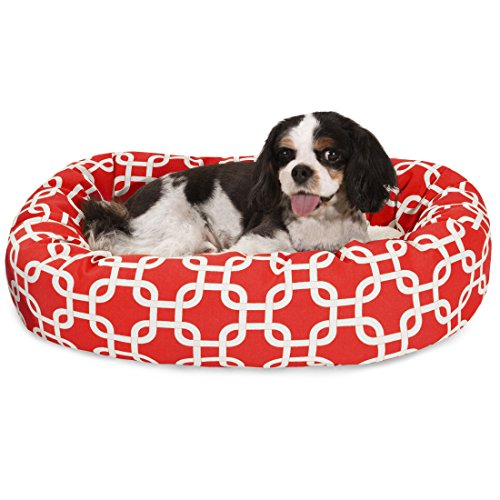 Majestic Pet 24 Inch Links Sherpa Calming Dog Bed Washable – Cozy Soft Round Dog Bed with Spine for Head Support - Fluffy Donut Dog Bed 24x19x7 (inch) – Round Pet Bed Small - RED - color: Red, style: 24 in.