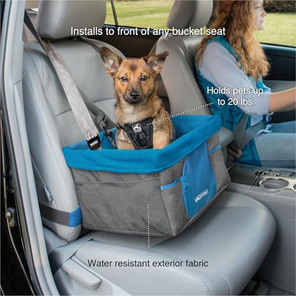 Kurgo Dog Booster Seat - Keeps Dogs Secure & Comfortable - Waterproof Exterior - Removable Washable Liner - Dog Car Seat with Harness Strap - Collapsible - Heather Style - Charcoal/Blue - color: Heather Grey, style: Original Packaging