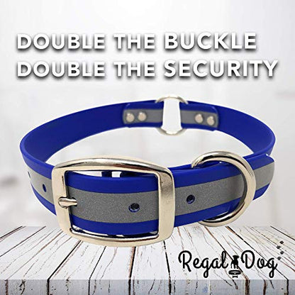 Regal Dog Products Small Blue Reflective Dog Collar with Custom Engraved Name Plate and Heavy Duty Center Ring | Waterproof Biothane Personalized Dog Collars - Other Sizes for Medium & Large Dogs - color: Blue, size: Small