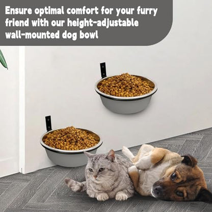 Wall Mounted Dog Bowls-2 * 48 Oz, Stainless-Steel Raised Adjustable Height Dog Food and Water Bowls, Elevated Pet Comfort Feeding Bowl for Medium Large Dogs Cats - size: 6cups(48OZ)