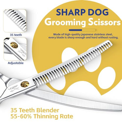 JASON Dog Shears for Grooming - 7" Up-curved Thinning Scissors with 55%-60% Thinning Rate, Japanese 440C Stainless Steel Dog Grooming Blenders with Adjustable Screw (35 Teeth, Silver) Christmas Gift - style: Up-curved Chunkers01