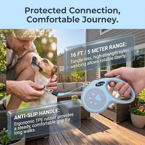 Retractable Dog Leash for Small Medium Dogs One-Click Brake & Lock Anti-Slip Ergonomic Handle 360° Tangle-Free Zinc Alloy Hook Durable ABS Casing-9.84feet Blue - color: Blue, size: 1