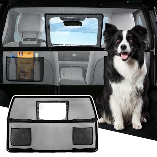 52" Wide Dog Car Barrier for SUV, Escape-Proof Dog Barrier with Removable Visual Window, Heavy-Duty Metal Frame & Chew-Resistant Mesh, Behind Front Seat Pet Divider for Cars, SUVs & Trucks