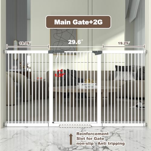 41" Extra Tall and Wide Baby Gate, 68.5-72.2'' Wide Pet Cat Gate for Doorway, Extra Wide Pressure Mounted Child Door with Expansion Kit, Metal Safe Gate, Tall Dog Gate, White - size: 68.5-72.2''W