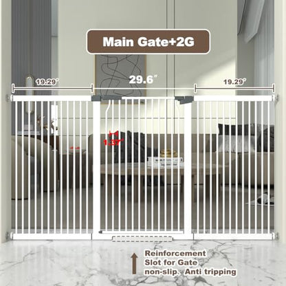 41" Extra Tall and Wide Baby Gate, 68.5-72.2'' Wide Pet Cat Gate for Doorway, Extra Wide Pressure Mounted Child Door with Expansion Kit, Metal Safe Gate, Tall Dog Gate, White - size: 68.5-72.2''W