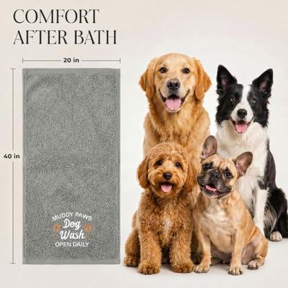 DAN RIVER Dog Towel - Pack of 1, 100% Cotton, 20x40, Ultra Soft 450 GSM, Super Absorbent & Quick Drying Towel for Dogs, Cats, and Other Pets, High Rise. - color: Silver