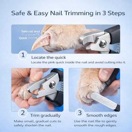 Dog & Cat Nail Clippers & Trimmers - Extra Sharp Dog Clippers with Stainless Steel Blades & Safety Guard to Avoid Overcutting - Ergonomic Cat Nail Clippers with Non-Slip Grip & Lock Feature - color: Blue