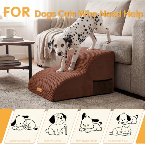 Topmart High Density Extended Foam Dog Ramp&Steps 2 Tiers,11.8" High,Non-Slip Dog Stairs,Soft Foam Pet Ladder with Removable Cover,Best for Injured,Older Cats,Pets with Joint Pain - color: Brown, size: 21.7*15.7*11.8