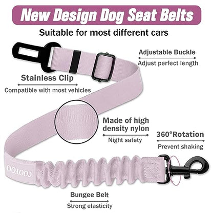 COOYOO Dog Seat Belt,3 Piece Set Retractable Dog Car Adjustable Seatbelts for Vehicle Nylon Pet Safety Heavy Duty & Elastic & Durable Car Harness for Dogs - color: Set 10-Black+Light Pink
