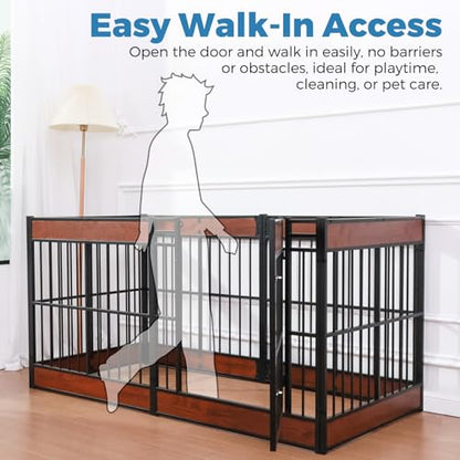Dog Playpen, 31.5" Height Dog Pen Indoor, Heavy Duty, Safe and Sturdy, Furniture Style Puppy Pen - color: MAHOGANY, style: 6 Panels (31.5" High)