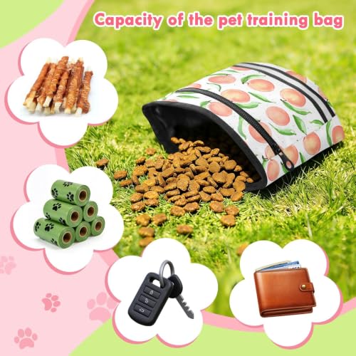 Peach Water-Resistant Dog Treat Pouch, 3 Ways to Wear Treat Bag with Magnetic Closure & Reflective Strip, Hands-Free for Pet Training, Walking