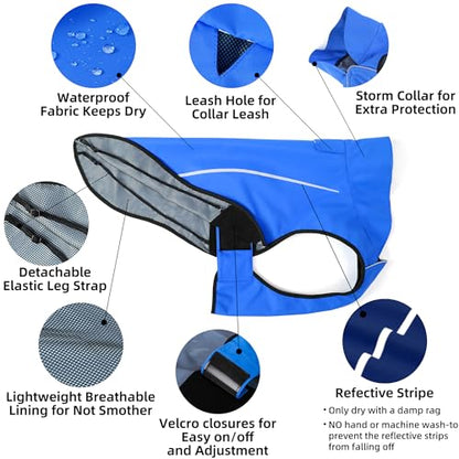 Mile High Life Dog Raincoat, Adjustable Waterproof Reflective Rain Jacket for Small Medium Large Dogs, Lightweight Breathable Pet Rain Coat with Leash Hole(Blue,XS Chest 17-23") - color: Blue, size: XS Chest 17"-23"