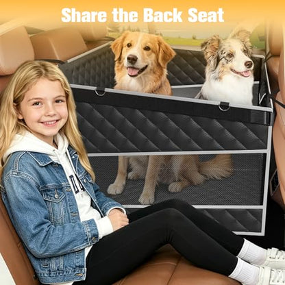 PETICON Dog Car Seat for Large/Medium Dogs, One-Piece Hard Bottom Back Seat Extender with 2 Mesh Windows, Waterproof Pet Carseat with Storage Pocket, Dog Hammock for Cars, SUVs and Trucks - size: XL