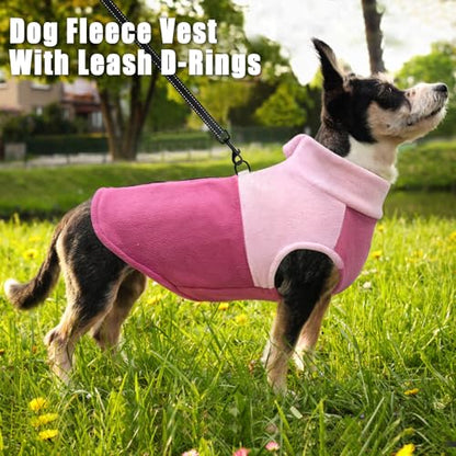 Idepet Dog Fleece Vest Sweater Zip Up Warm Pullover Dogs Jacket with D-Ring Leash Winter Cold Weater Coat Pet Sweatershirt Clothes Hoodie for Small Medium Dogs Boy Girl (Pink/Rose Red, S) - color: Pink/Rose Red, size: S