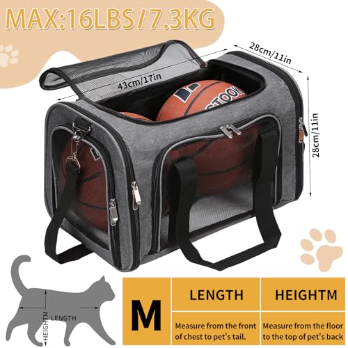 Soft-Sided Cat/Dog/Pet Carrier, Collapsible Pets Travel Carriers for Big Cats/Small Dogs with Shoulder Strap & Removable Mat, Mesh Puppy Carry Bag, Up to 16 Lbs, TSA Airline Approved(Dark Grey) - color: Dark Grey, size: 17"L x 11"W x 11"H