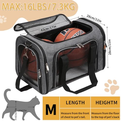 Soft-Sided Cat/Dog/Pet Carrier, Collapsible Pets Travel Carriers for Big Cats/Small Dogs with Shoulder Strap & Removable Mat, Mesh Puppy Carry Bag, Up to 16 Lbs, TSA Airline Approved(Dark Grey) - color: Dark Grey, size: 17"L x 11"W x 11"H