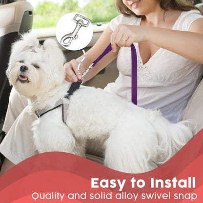 Doggy Car Headrest Restraint, Animal Safety Seat Belt Strap, Adjustable Nylon Fabric Harness for Dog, Easy Vehicle Travel with Pet, Durable Zipline & Tether Backseat for Traveling, 2 Count - Purple