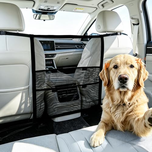 Dog Car Barrier Net Divider with 2 Large Storage Pockets | Easy to Install, Universal for Car, SUV, Truck