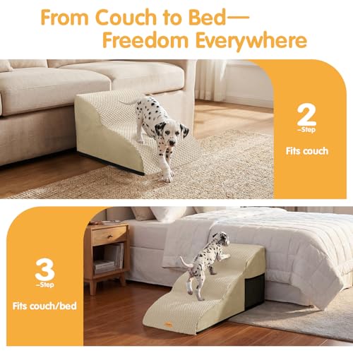 Topmart High Density Extended Foam Dog Ramp&Steps 3 Tiers,15.7" High | Non-Slip Dog Stairs with Removable Cover,Soft Foam Pet Ladder,Best for Injured,Older Cats,Pets with Joint Pain - color: Beige, size: 33.1*15.7*15.7