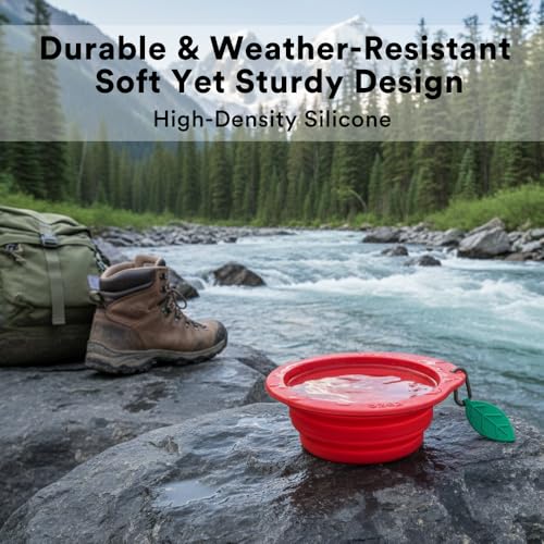 Collapsible Silicone Dog Bowl (Red) - color: Red