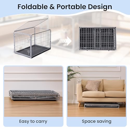 ZOMISIA Collapsible Dog Crate for Medium Dogs - 36 inch Escape Proof Metal Dog Kennel with Double Door, Easy Assembly Foldable Dog Cage with Removable Tray, Indoor Outdoor Use, Silver Gray - size: 36.2"L x 22.4"W x 23.0"H