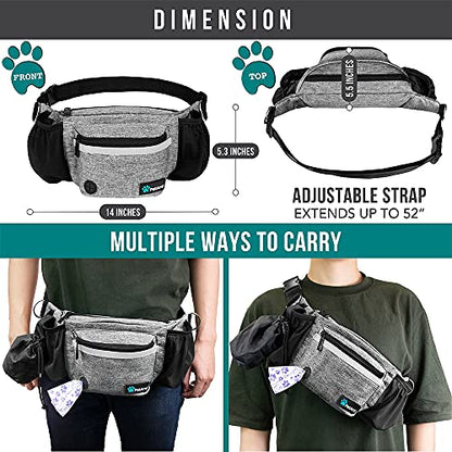 PetAmi Dog Fanny Pack, Treat Pouch for Dog Walking, Training, Built in Poop Bag Dispenser, Water Bottle Holder, Collapsible Bowl, Pet Treat Waist Belt for Hiking, Running, Kibbles (Grey) - color: Heather Grey