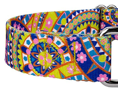 Country Brook Petz - Yellow Boho Mandala Martingale Dog Collar - Groovy Collection Featuring Far Out Designs (1/2 Inch, 2XS) - color: Yellow Boho Mandala, size: 2XS (Pack of 1)