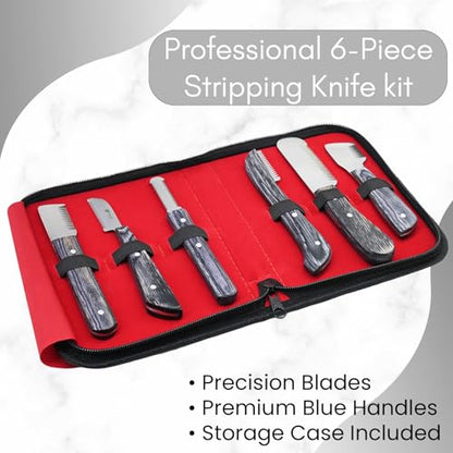 Dog Grooming Stripping Knife Set – 6-Piece Stainless Steel Hand Stripping Tools with Wooden Handles – Coarse, Medium, Fine & Extra-Fine Knives for Dogs, Cats & Wire-Coated Pets (Black) - color: Black