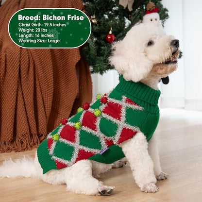 cyeollo Large Dog Christmas Sweater, Turtleneck Dog Sweaters for Large Dogs Xmas Knitted Pullover Dogs Clothes Holiday Outfit, Green Medium - color: Christmas-Ball, size: Medium