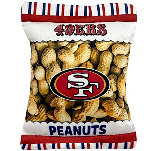 NFL SAN Francisco 49ERS Crinkle FINE Plush Dog & CAT Squeak Toy - Cutest Stadium Peanuts Snack Plush Toy for Dogs & Cats with Inner Squeaker & Beautiful Baseball Team Name/Logo - color: San Francisco 49ers, style: STADIUM PEANUTS SNACK