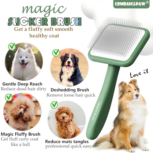 Dog Brushes for Poodle,Doodle,Bernedoodle,Chow Chow Best Slicker Brush for Thick Long Curly Hair Deshedding,Detangles,Fluffy,Grooming,Remove Loose Hair Long Pin Slicker Brush.Wood body(Large) - color: Green