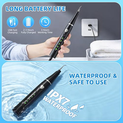 Plaque Remover for Teeth, Pet Ultrasonic Cleaner, Dog Plaque and Tartar Remover with LED Light, Dog Teeth Cleaning Dental Care Kit for Tartar and Stains, Suitable for Dogs and Cats (Black-1) - color: Black-1