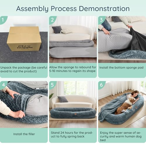 ChiXnuggle Faux Fur Washable Human Dog Bed Cover | 72*40*10,removable replace cover,soft fur,non-slip bottom,dark grey - color: Dark Grey, size: Cover (72x40x10)