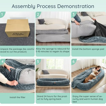 ChiXnuggle Faux Fur Washable Human Dog Bed Cover | 72*40*10,removable replace cover,soft fur,non-slip bottom,dark grey - color: Dark Grey, size: Cover (72x40x10)