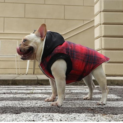 Vecomfy Fleece Lining Dog Hoodie for Small Dogs Extra Warm Plaid Sweater with Drawstring Hooded Coats in Winter Puppy Jacket,Red XS - color: Red Plaid, size: X-Small (Pack of 1)