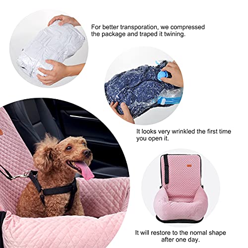 Dog Car Seat for Small Medium Dogs Up to 40lbs, Detachable Washable Soft Pet Booster Travel Bed for Front & Pink Seat with Safety Leash Belt - color: Pink