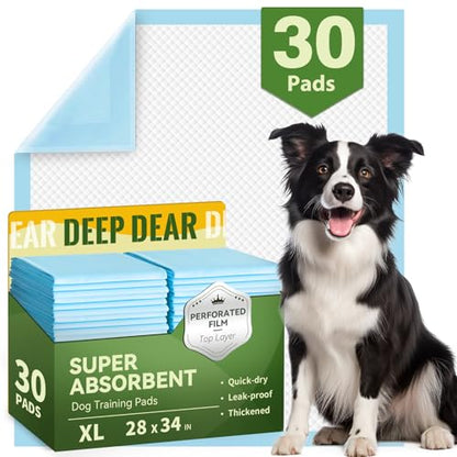 DEEP DEAR Extra Large Dog Pads 28"x34", 30 Count Thicker Puppy Pads XL, Super Absorbent Pee Pads for Dogs, Disposable Incontience Underpads for Doggies, Cats, Rabbits, Pups, Leak-Proof Pet Potty Mats - size: XLarge: 28"x34" - 30 Count