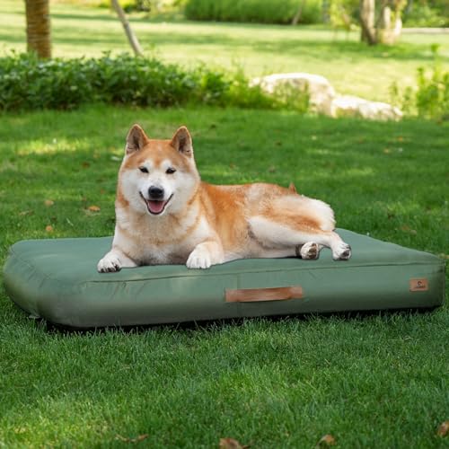 ABCPET Outdoor Inflatable Dog Bed for Small Dogs, Winter Outdoor Travel Dogs Met with Removeable Cover, Inflated Dog Bed Waterproof Summer Pet Mat with Anti-Slip Bottom, Army Green, 36x27 inch - color: Army Green, size: L-36.0"L x 27.0"W