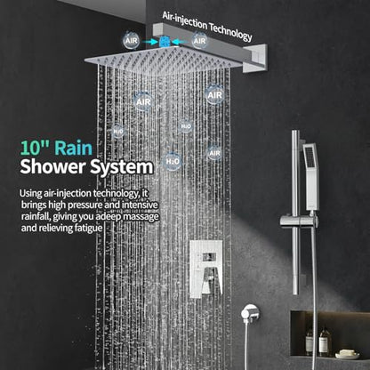 SR SUN RISE 10 Inch Square Shower Faucet, Adjustable 16-Inch Slide Bar Hand Held Shower with Hose, Square Rain Shower Head and Handheld Spray Included Valve and Shower Trim Kit, Polished Chrome - color: Polished Chrome, style: 10"