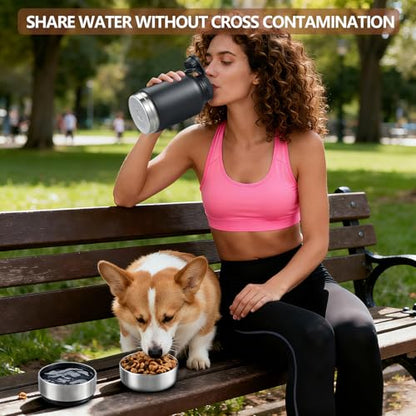 Cibaabo Insulated Dog Water Bottle with 2 Bowls, 32oz Travel Stainless Steel Double Wall Thermos, Portable Pet Dispenser, Gifts for Puppy Small Medium Dogs Walking Hiking and Camping - color: Slate Gray