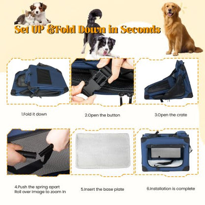40 Inch 2-in-1 Dog Carrier with Wheels, Travel Soft Dog Crate with Detachable 360° Wheels & Retractable Handle, Collapsible Mesh Pet Kennel Bag for Road Trips & Flying, Heavy Duty Up to 90 lbs, Blue