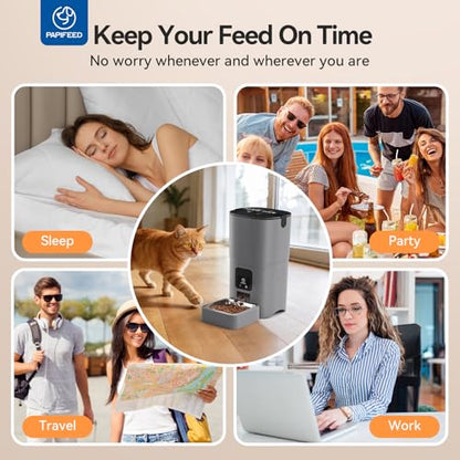 PAPIFEED Automatic Cat Feeder with App, 2.4G WiFi Cat Food Dispenser, 6L Timed Cat Feeders for Dry Food, 10 Meals/Day, 12 Portions/Meal, Dual Power Supply Smart Pet Feeder for Small Dog, Grey - color: Grey