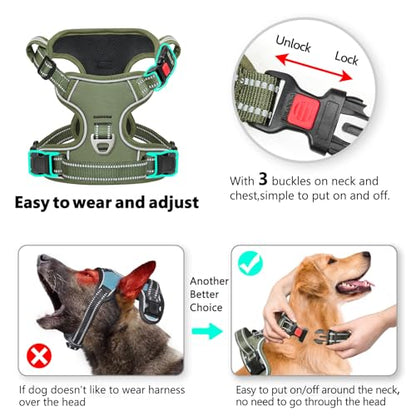 Timos Dog Harness Small Sized, No Pull Pet Harness with Neck Lockable Snap,No Choke Front Clip Dog Reflective Vest,Adjustable Metal Rings 3 Buckles,Easy Control Handle for Small Dogs Green S - color: Lock Green, size: Small (Pack of 1)